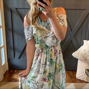 Bohemian Fall Floral Cold Shoulder Maxi Dress